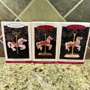 NISP Hallmark Keepsake Tobin Fraley Carousel Horse Set 1993 1994 1995 New Sealed